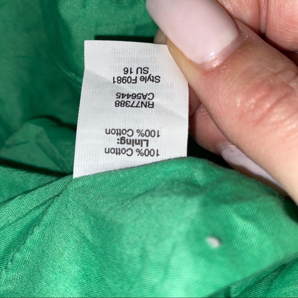 J. Crew Chevron Pleated Cotton Green Midi Dress - Picture 4 of 6